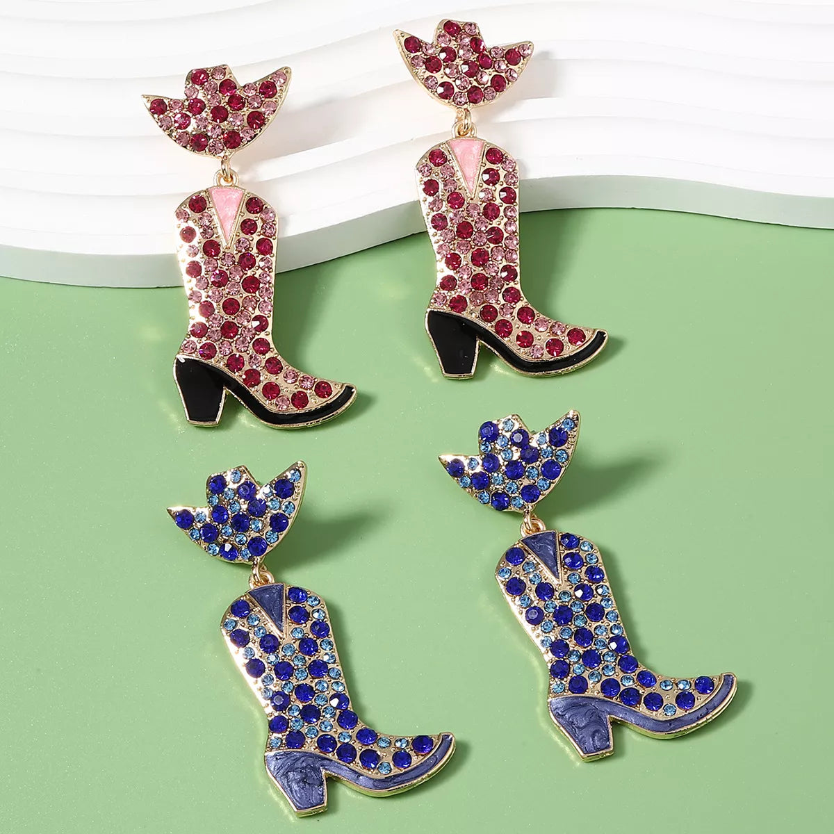 Rhinestone Cowboy Boot Dangle Earrings