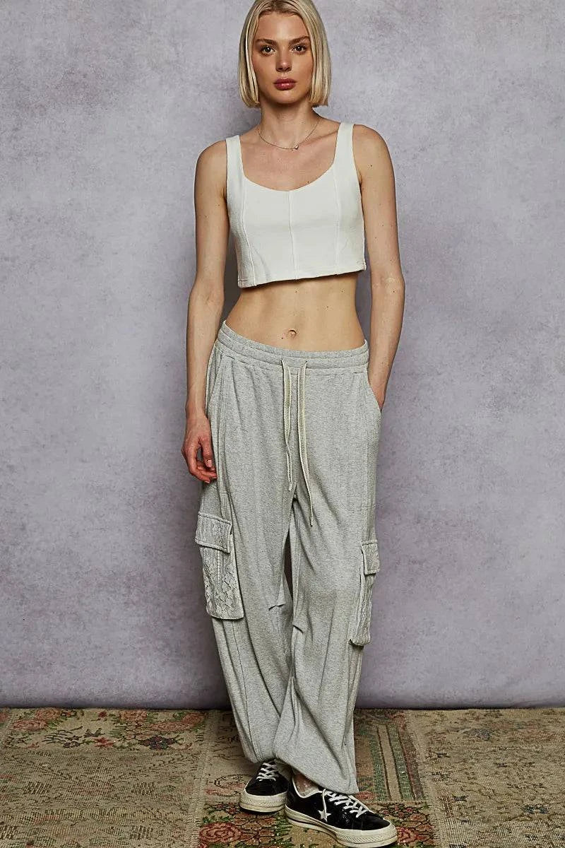 POL Drawstring Lace Cargo Pocketed Joggers