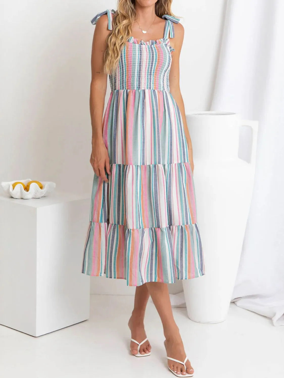 Contrast Striped Square Neck Cami Dress