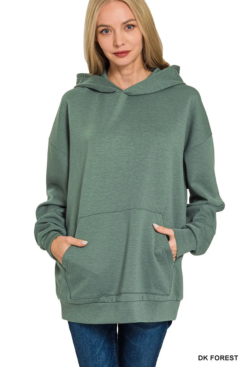 Zenana Oversized Scuba Hoodie with Kangaroo Pocket