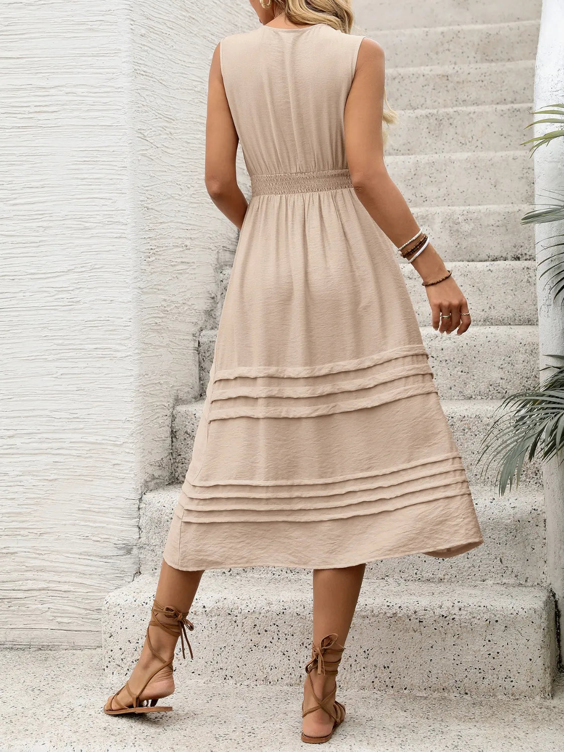 V-Neck Sleeveless Midi Dress