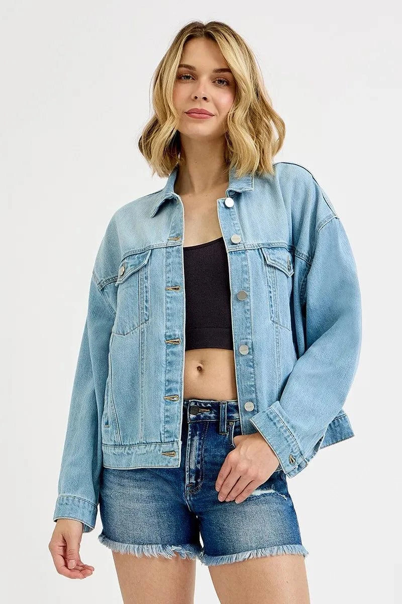 RISEN Washed Dropped Shoulder Denim Jacket