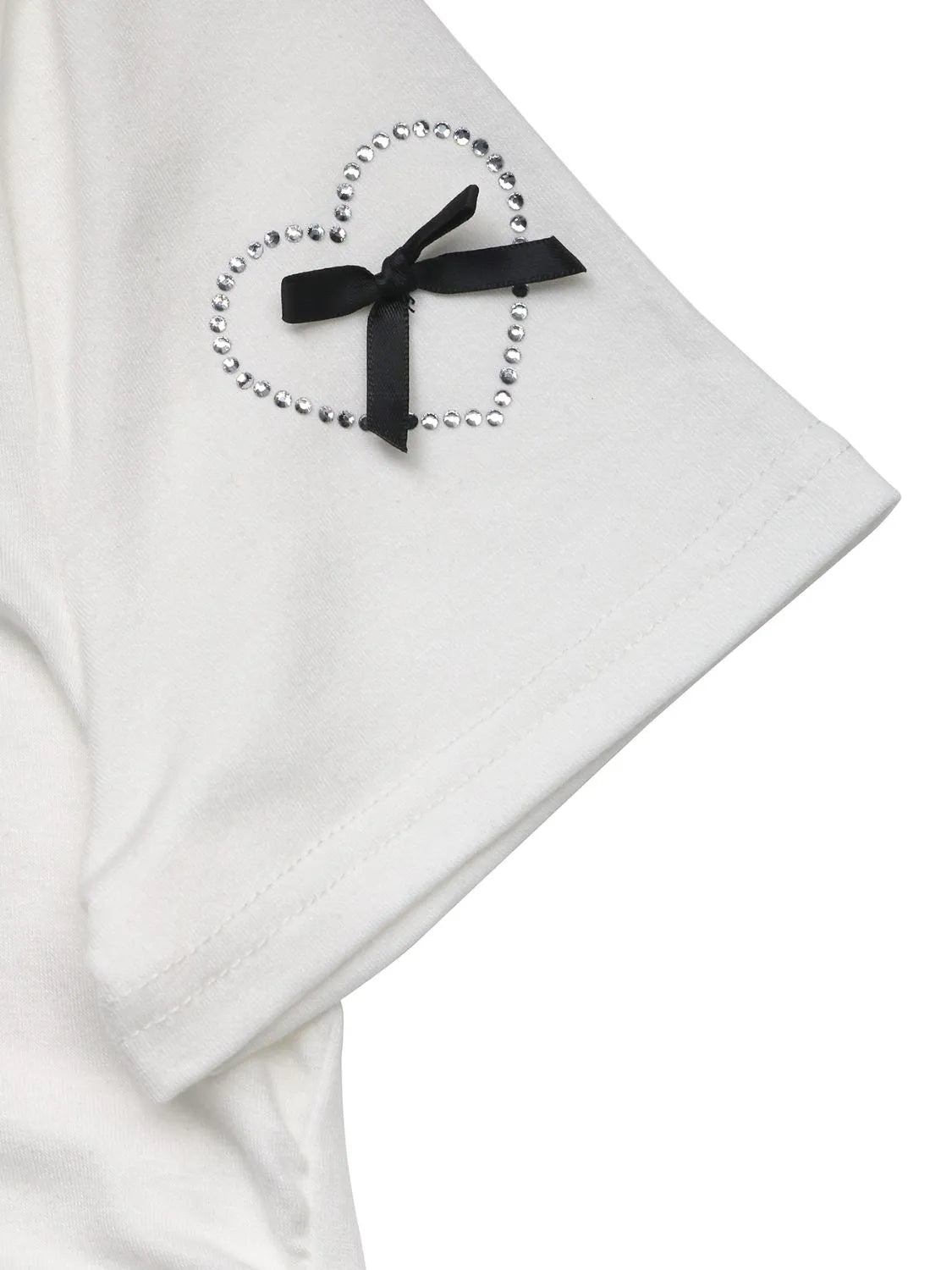 Heart Bow Round Neck Short Sleeve T-Shirt