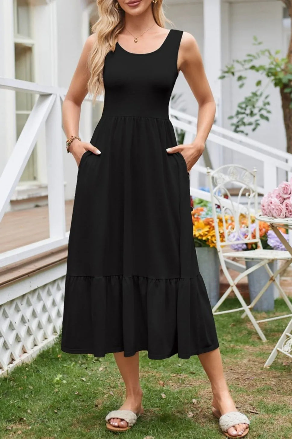 Round Neck Wide Strap Tank Dress