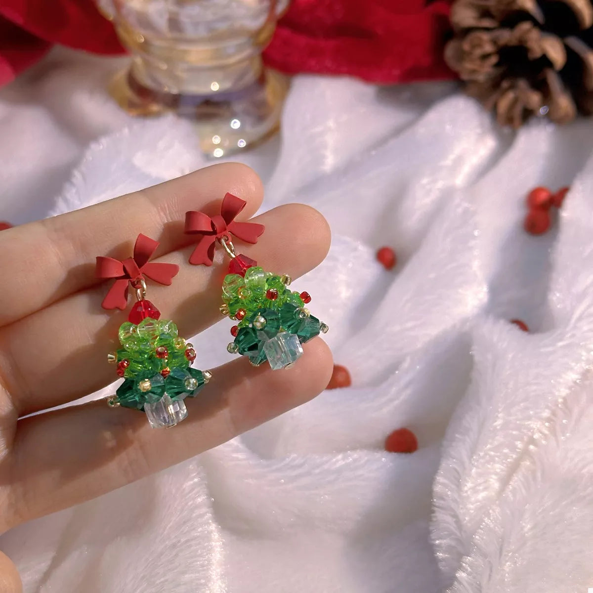 Christmas Tree Bowknot Dangle Earrings