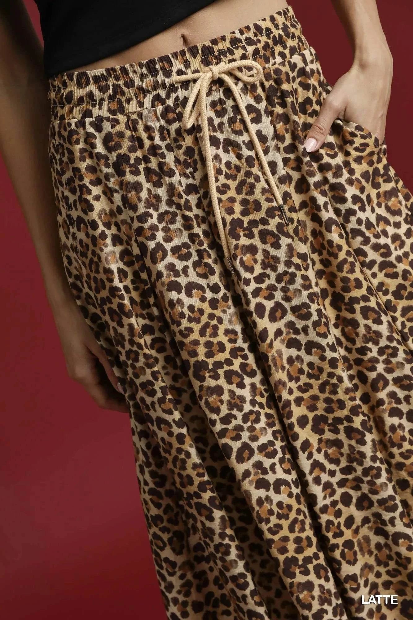 Umgee Drawstring Leopard Midi Skirt