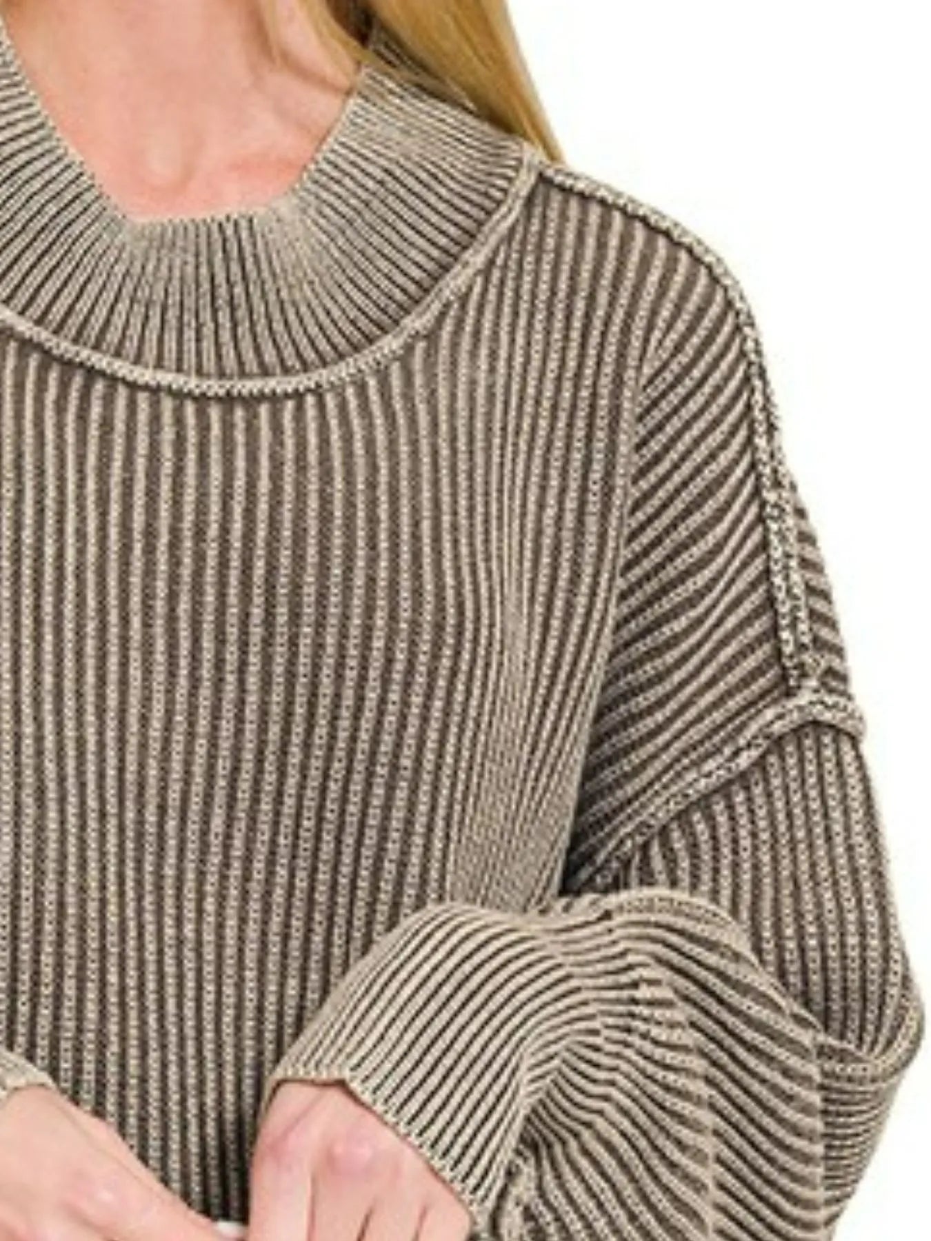 Zenana Washed Side Slit Oversized Sweater