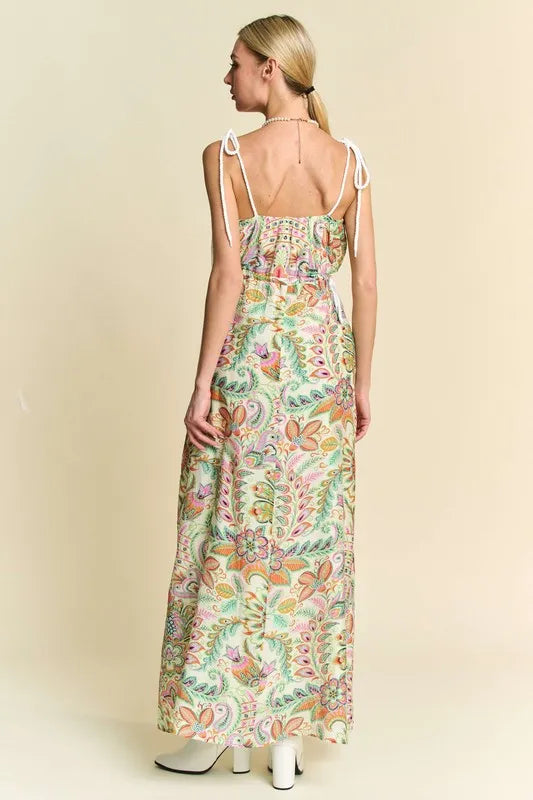 Davi & Dani Tropical Boho Printed Detail Cut Out Maxi Dress