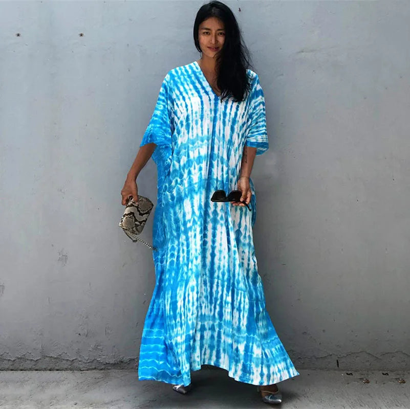 Women's Plus Size Beach Kaftan Dress – Half Sleeve Swimsuit Cover-Up