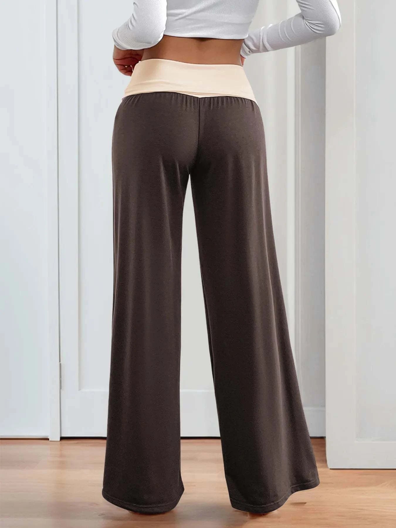 Contrast Waistband Wide Leg Pants