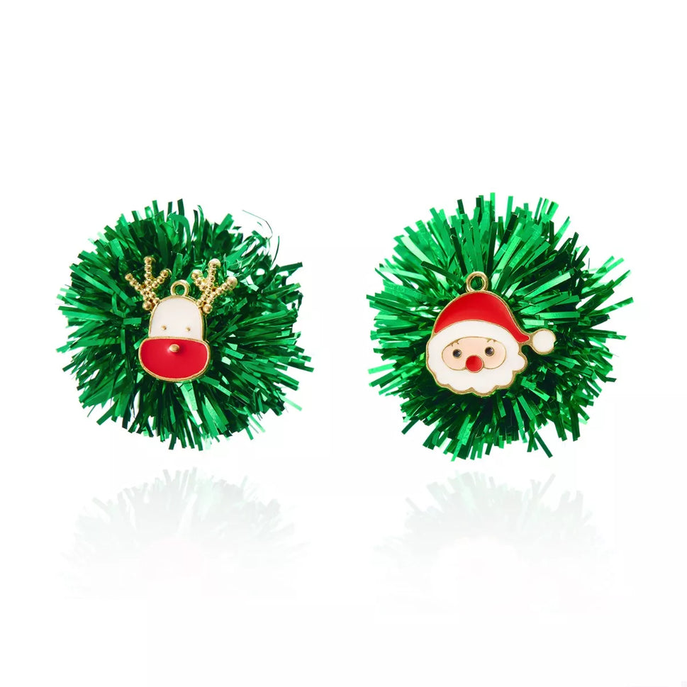 Christmas Asymmetrical Tinsel Ball Earrings