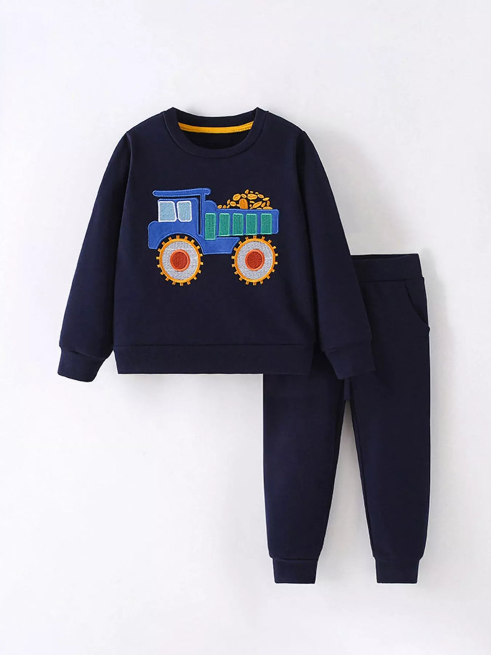 Children's Truck Applique Round Neck Top and Pants Set