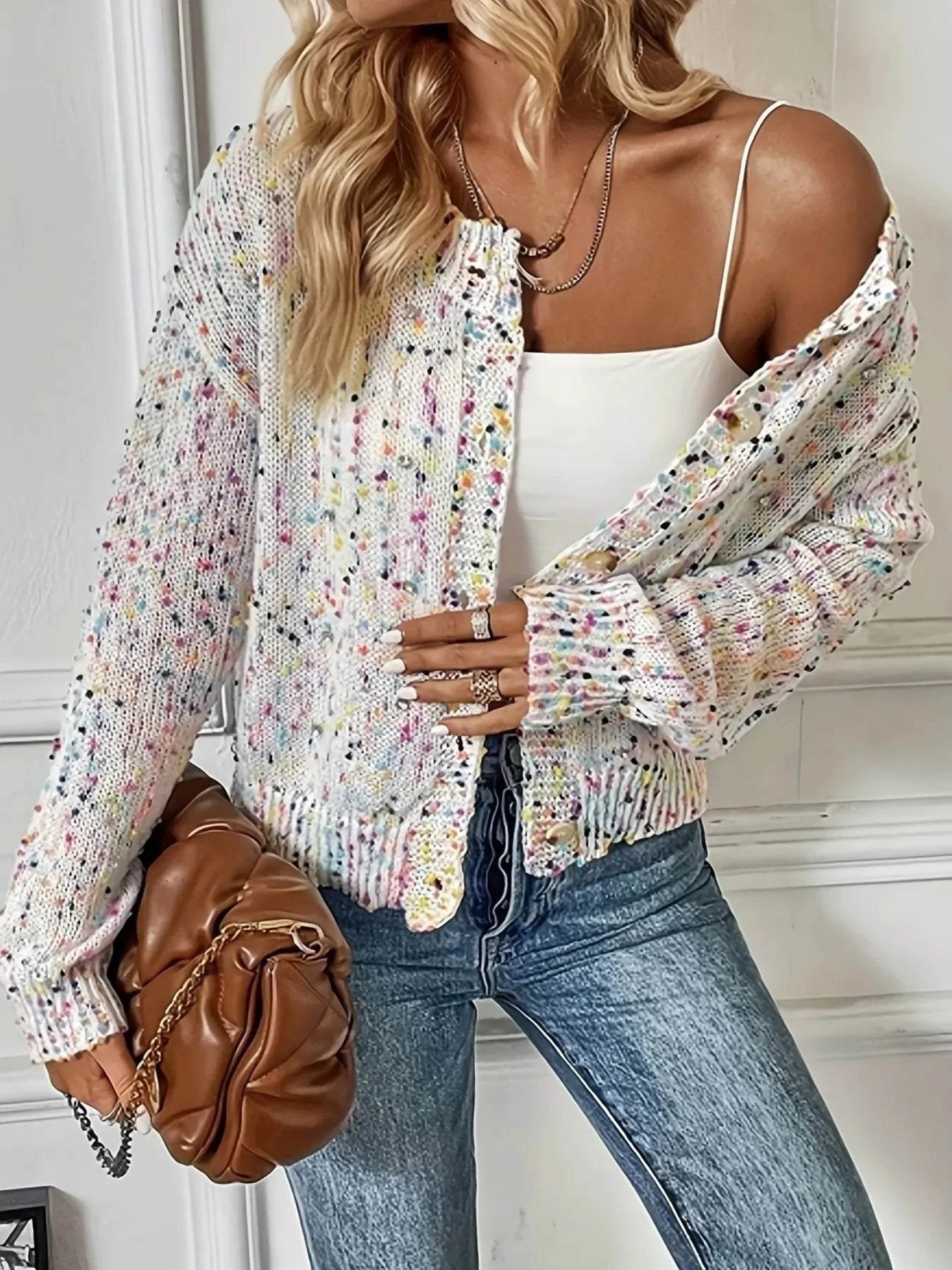 Colorful Button Up Long Sleeve Cardigan