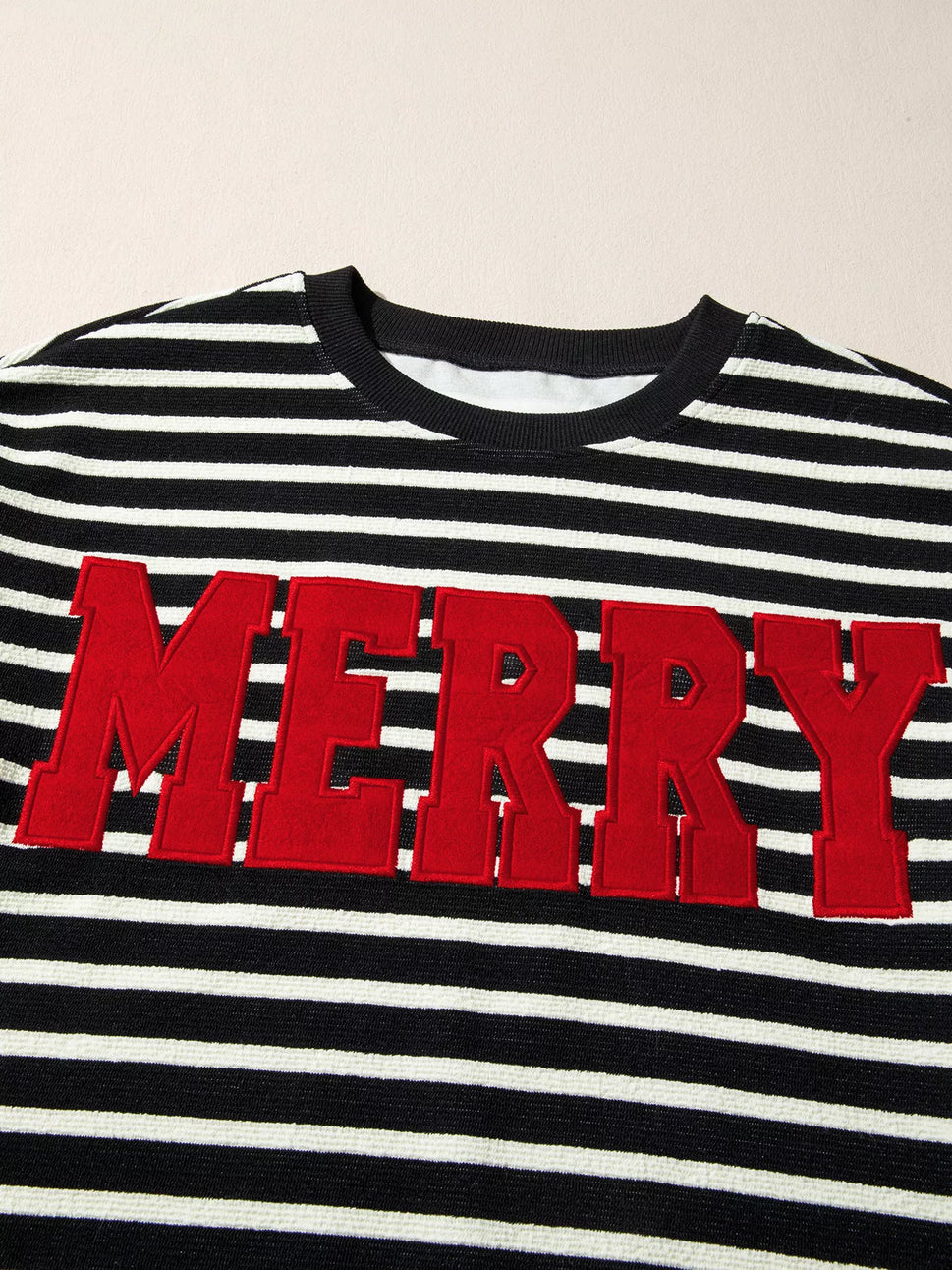 Stripe Contrast MERRY Letter Christmas Print Drop Shoulder Sweatshirt