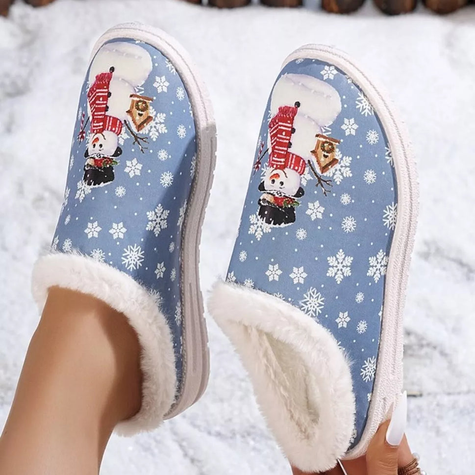 Christmas Snowman Plush Lined Slippers