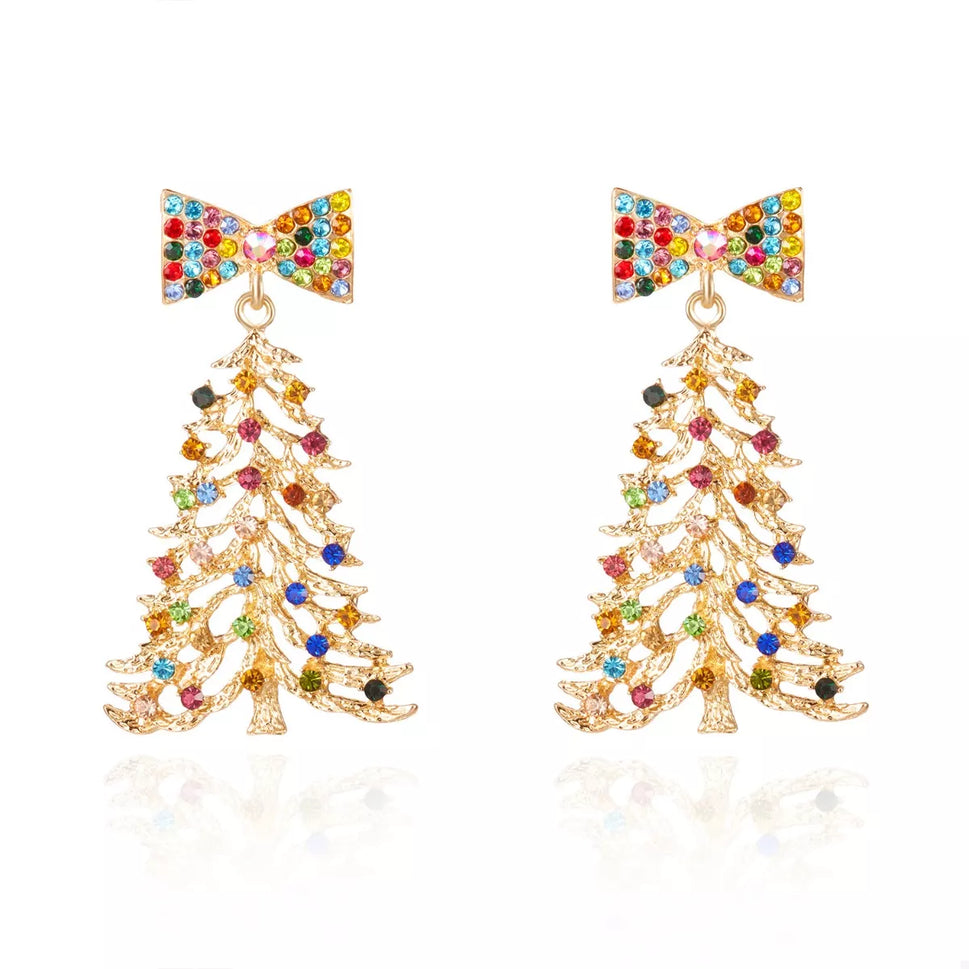 Christmas Tree Bow Drop Earrings
