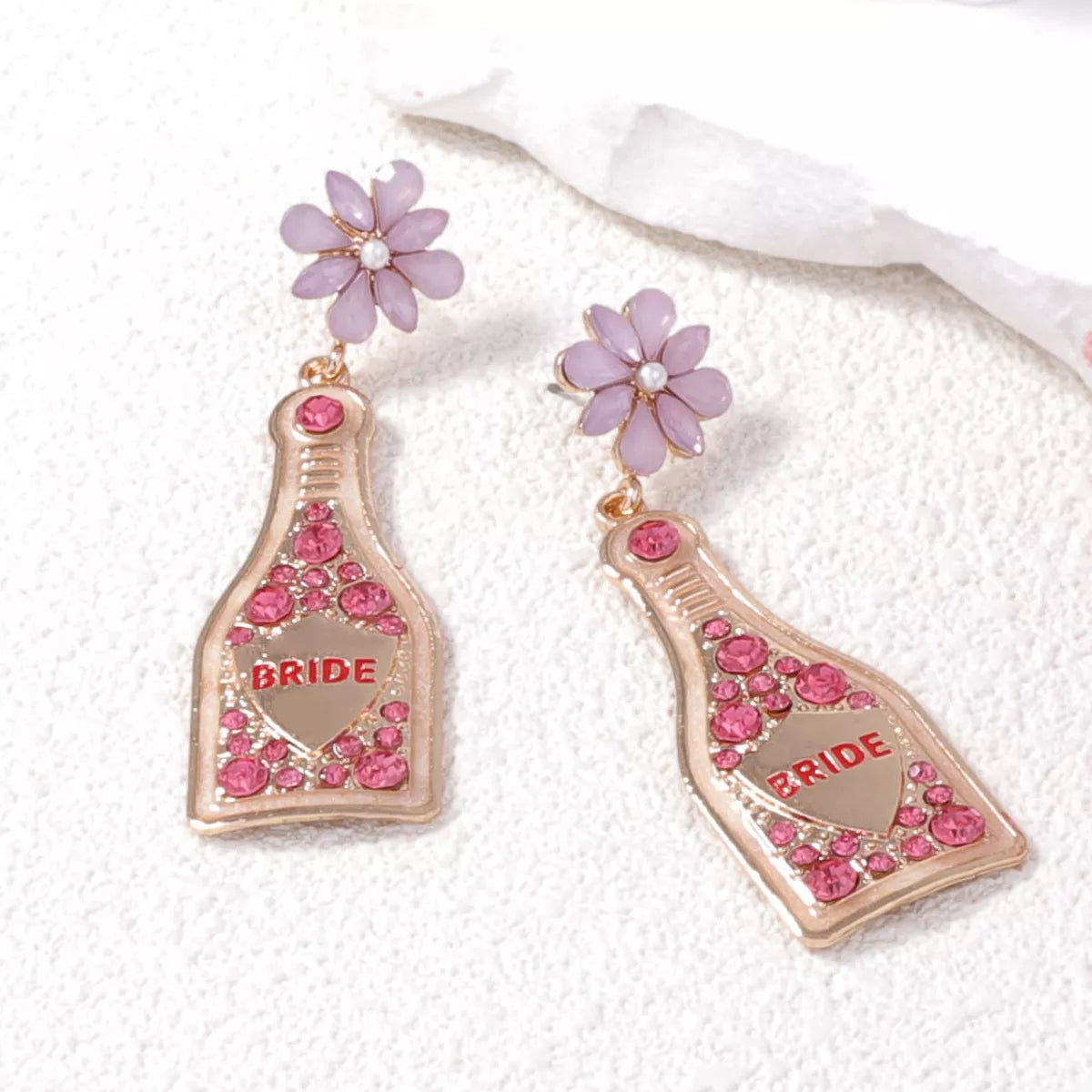Bride Champagne Bottle Dangle Earrings