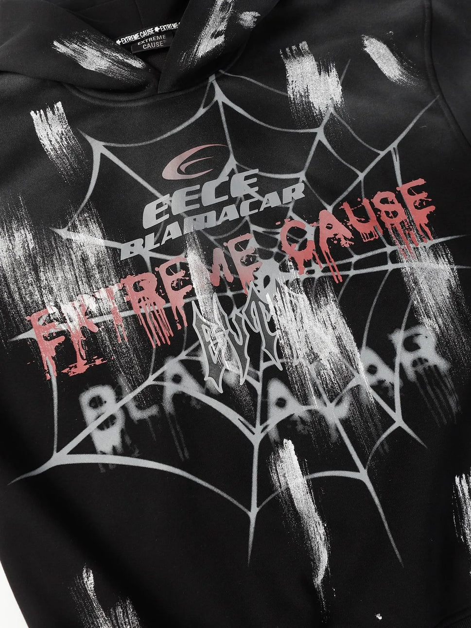 Men's Gothic Spider Web Graffiti Print Hoodie