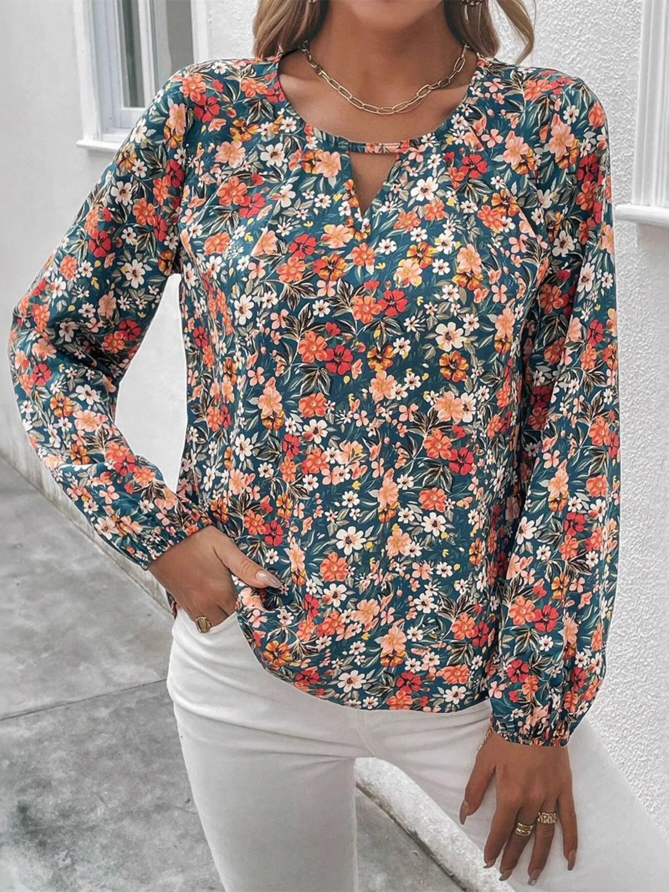 Floral Print Long Sleeve Blouse