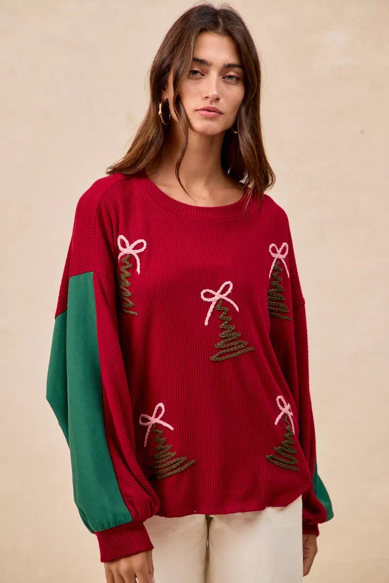 BiBi Christmas Theme Tree Embroidered Sweater