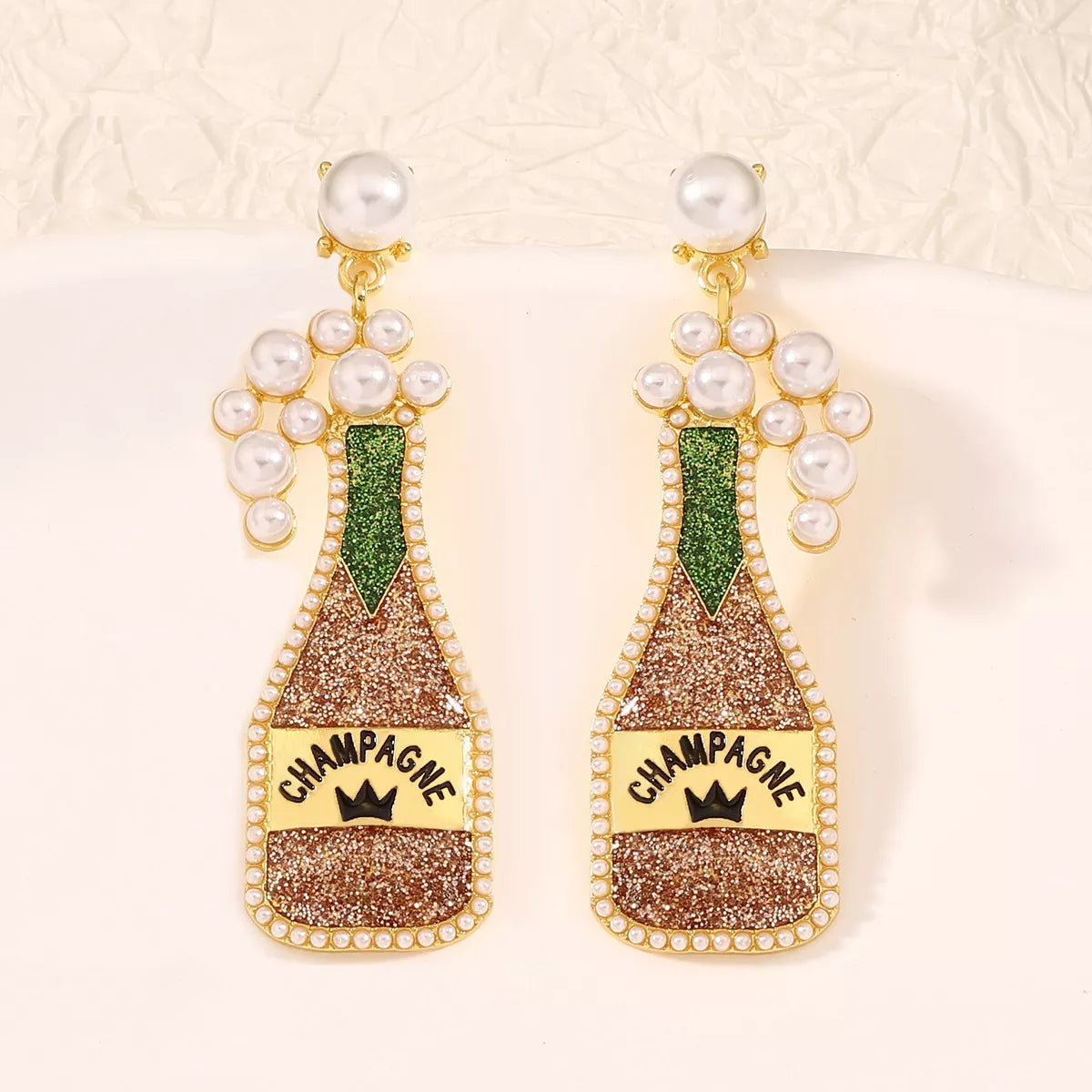 Champagne Bottle Earrings with Pearls