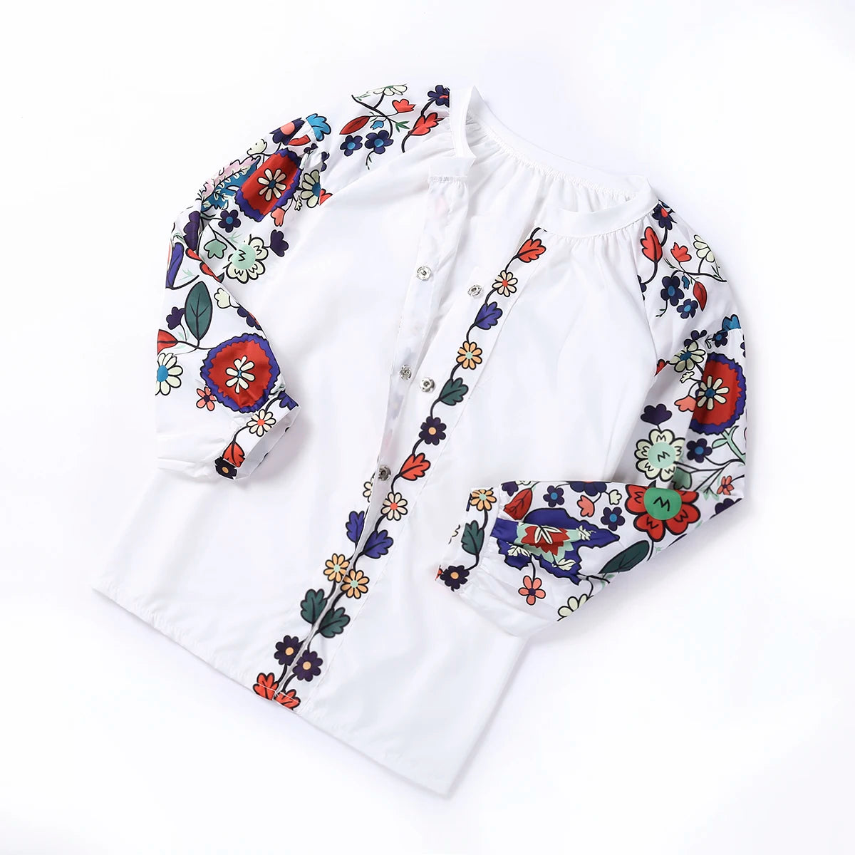 Women S Long Sleeve Shirts Floral round Neck Snap Button Closure Lantern Sleeves Floral Pattern Printing Casual Loose Spring