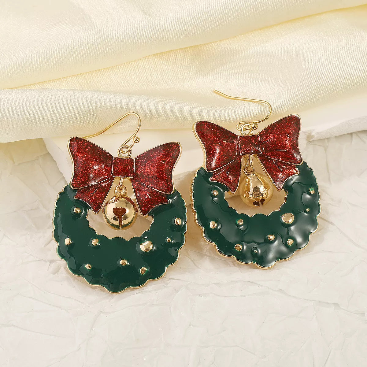 Christmas Wreath Bow Drop Earrings