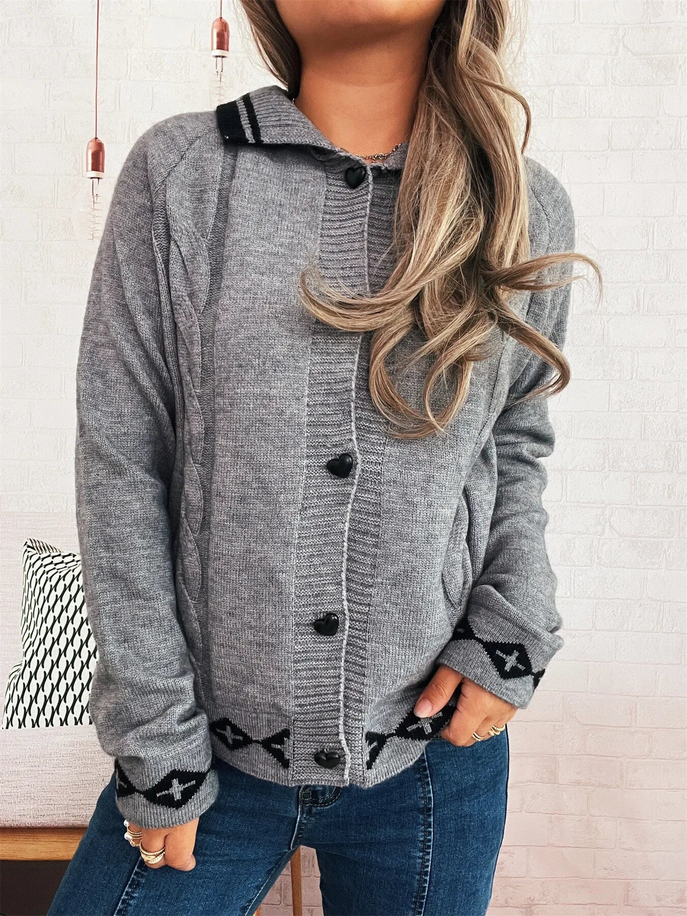 Heart Button Long Sleeve Cardigan