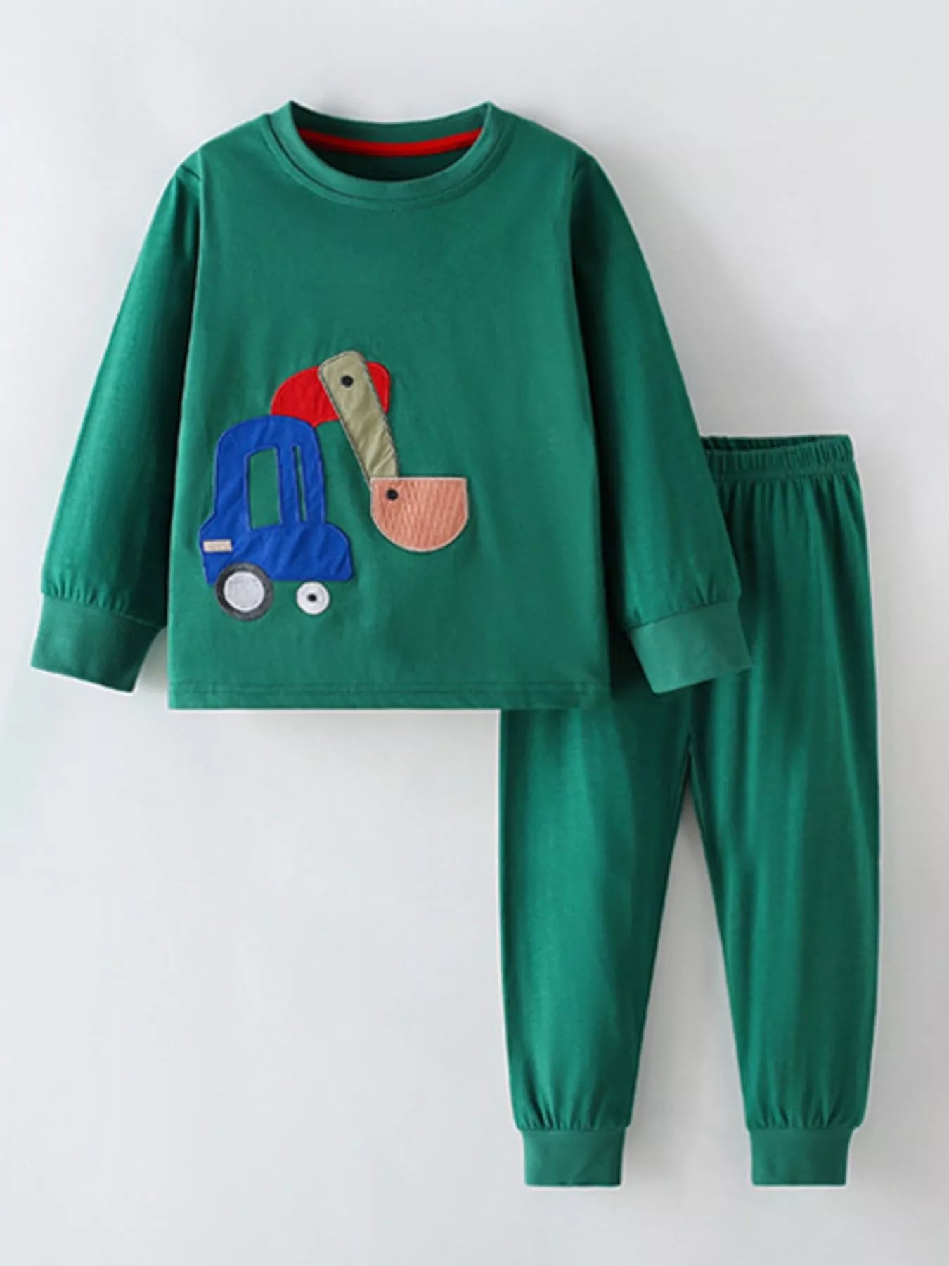 Children's Excavator Applique Long Sleeve Top and Pants Set