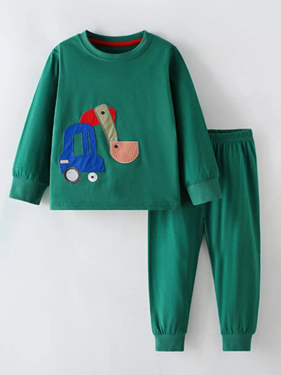 Children's Excavator Applique Long Sleeve Top and Pants Set