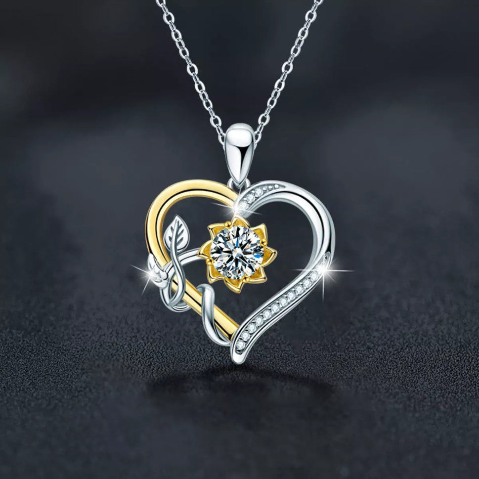 1 Carat Two Tone Heart-Shaped Pendant Necklace