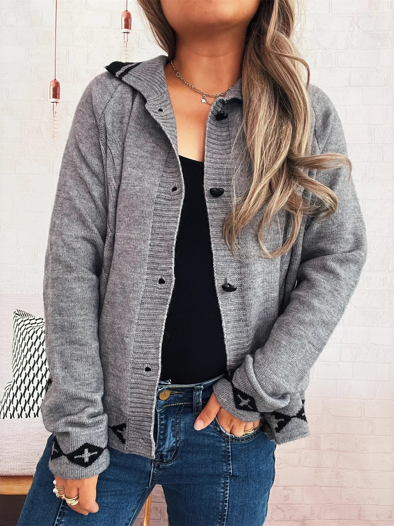 Heart Button Long Sleeve Cardigan
