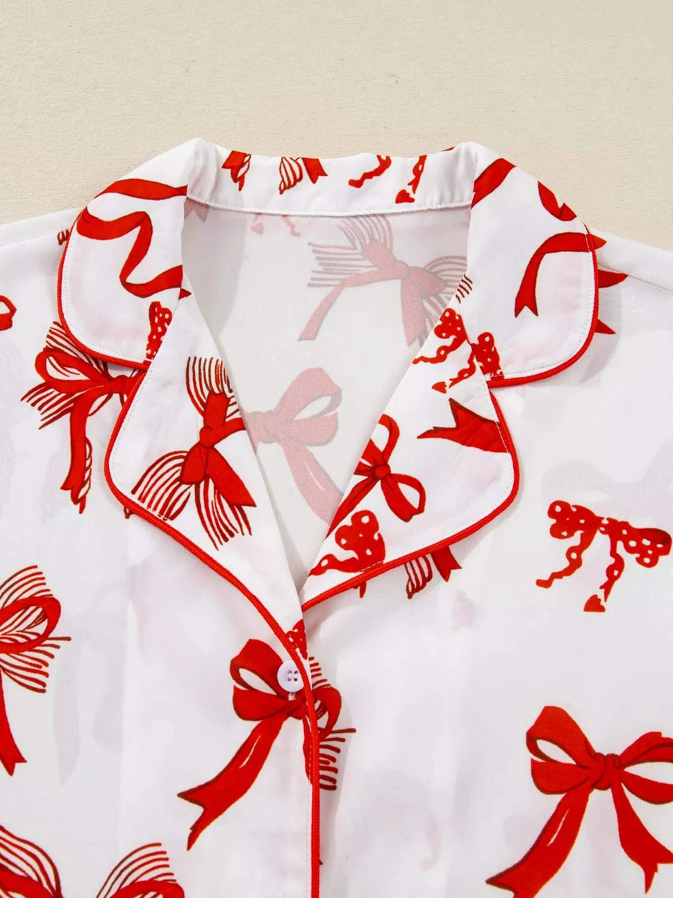 Christmas Bow Print Top and Pants 2pcs Pajama Set