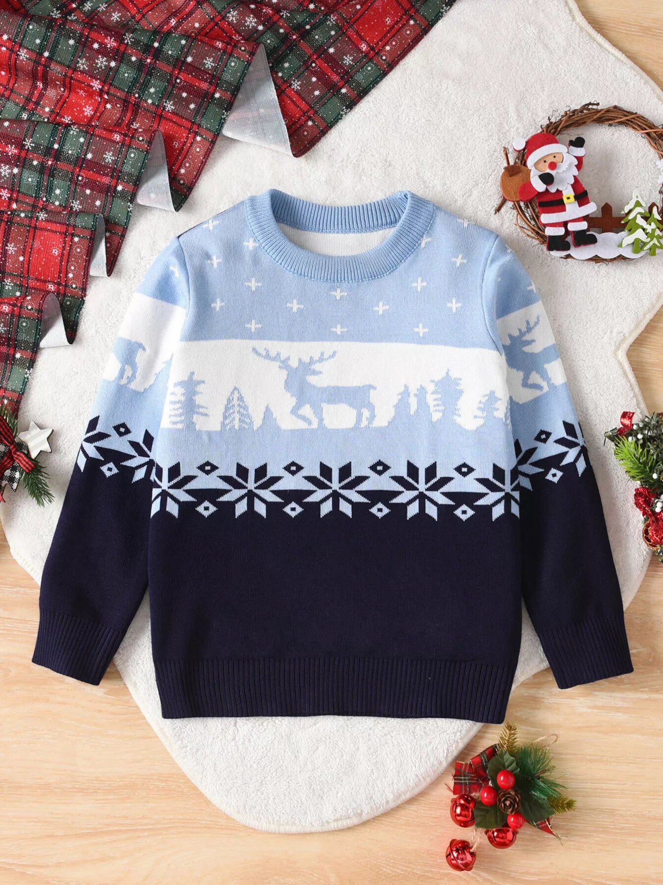 Children's Christmas Reindeer Pattern Knit Sweater