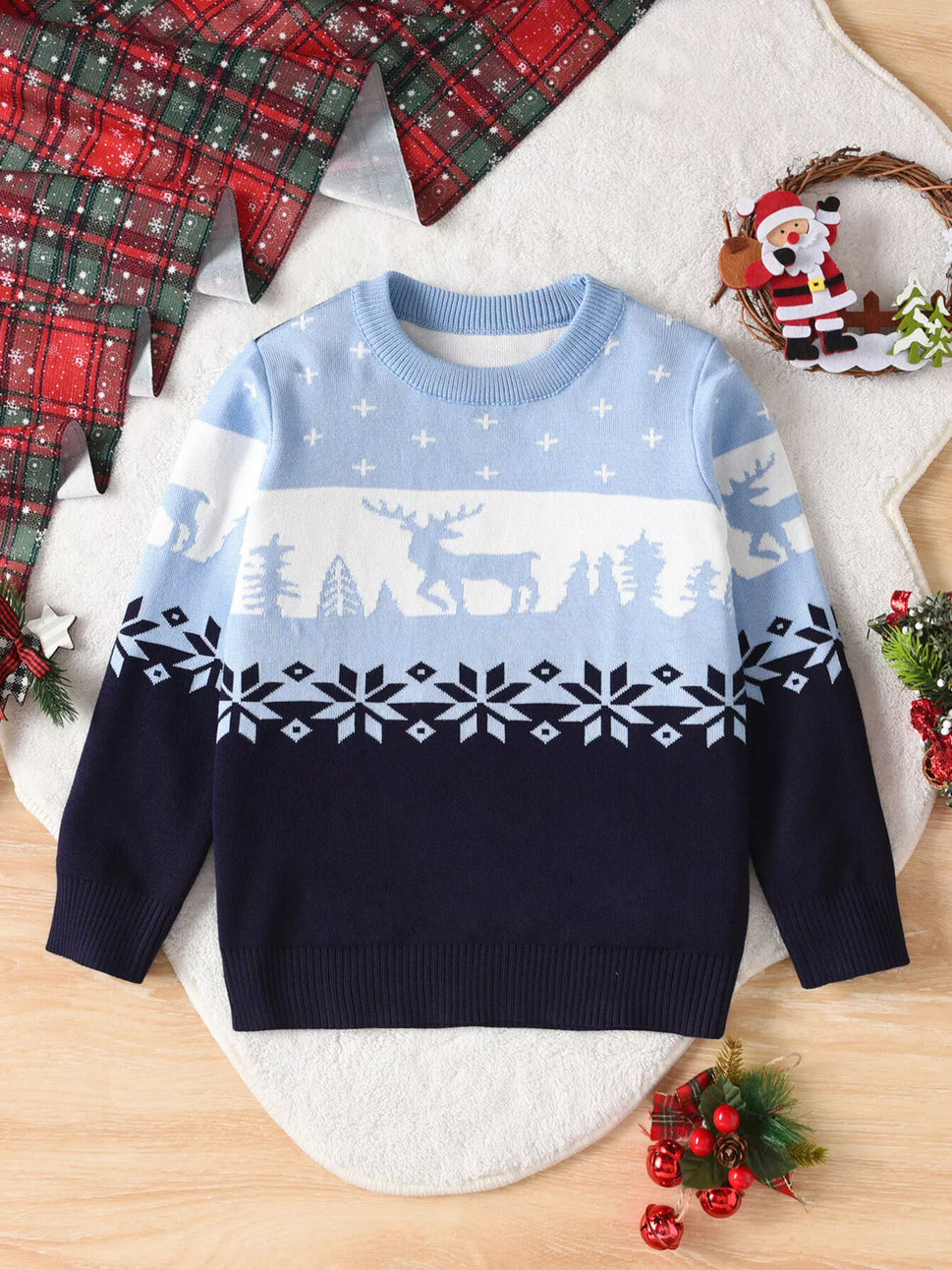 Children's Christmas Reindeer Pattern Knit Sweater