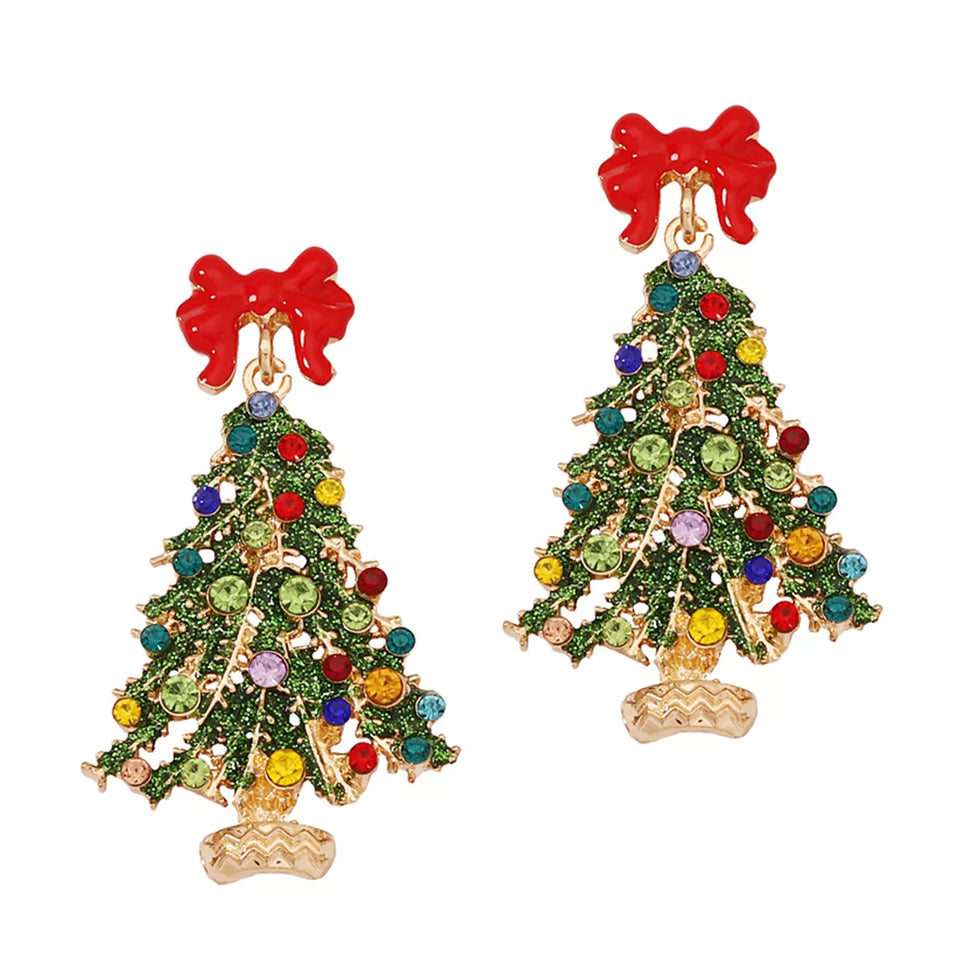 Christmas Tree Earrings with Bow