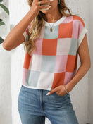 Switch Mandy Checkered Round Neck Cap Sleeve Knit Top 2 image