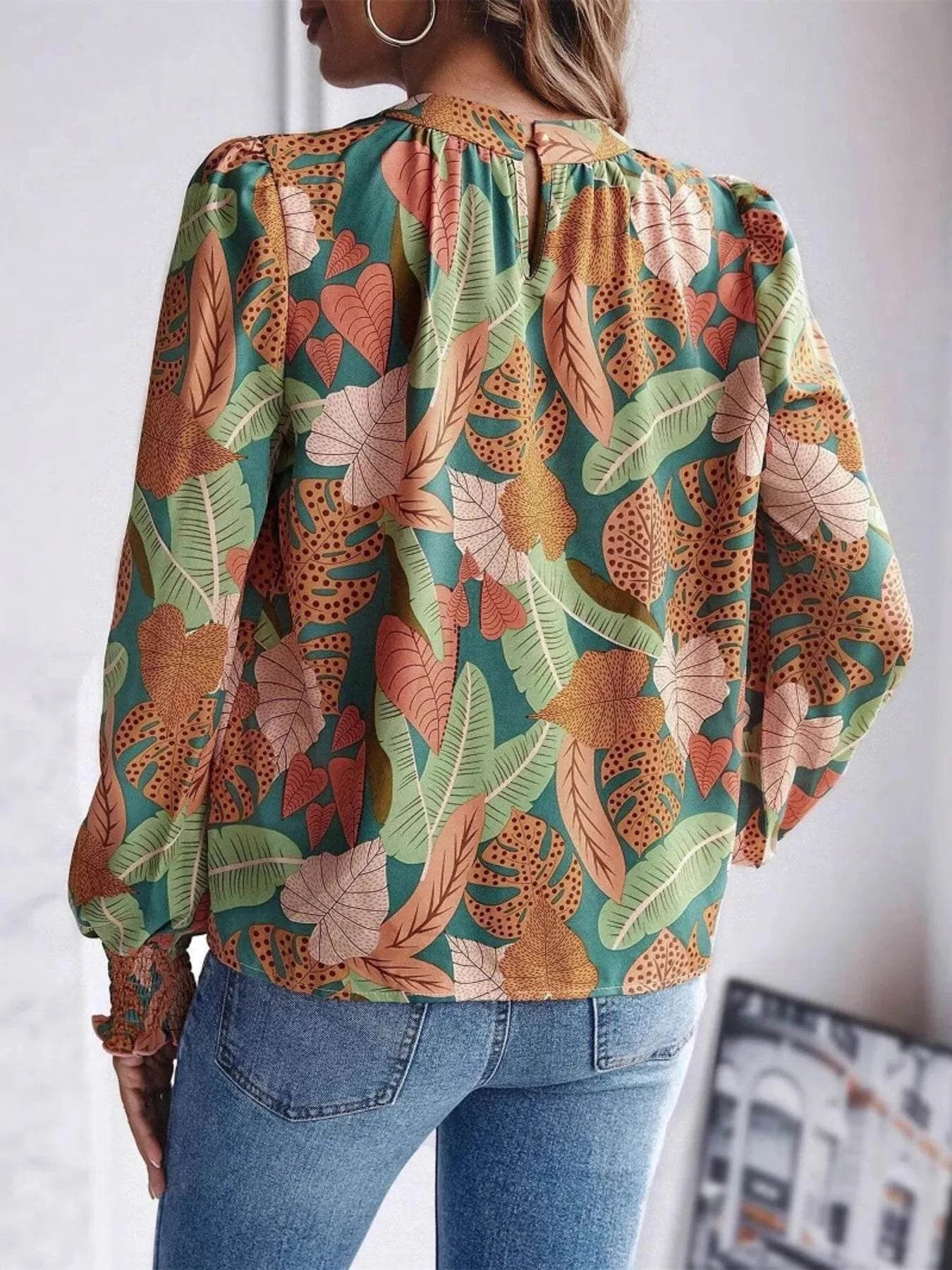 Tropical Print Long Sleeve Blouse