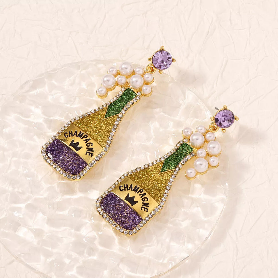 Champagne Bottle Earrings with Pearls