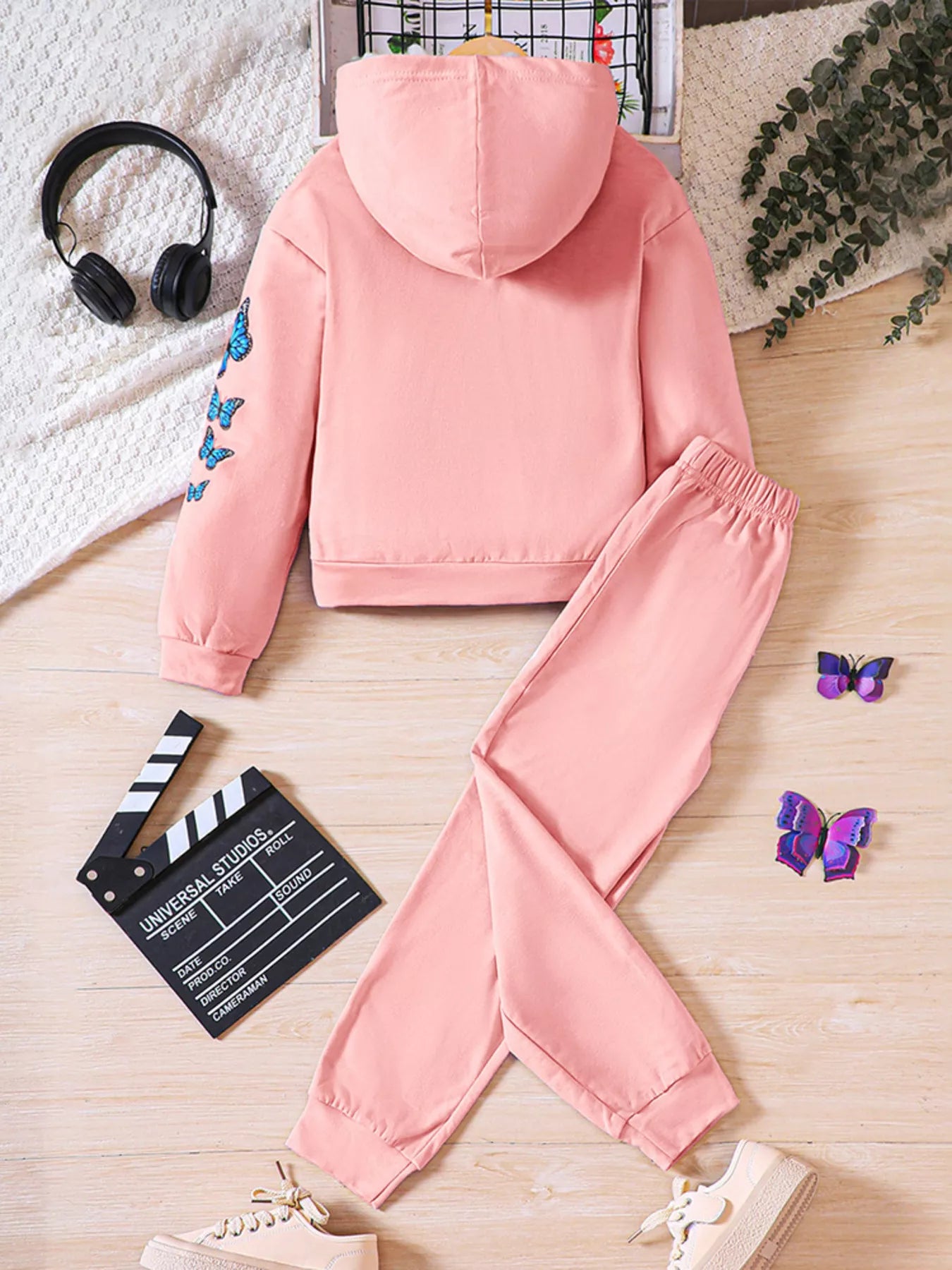 Childrens's Butterfly Print Hoodie & Pants Set