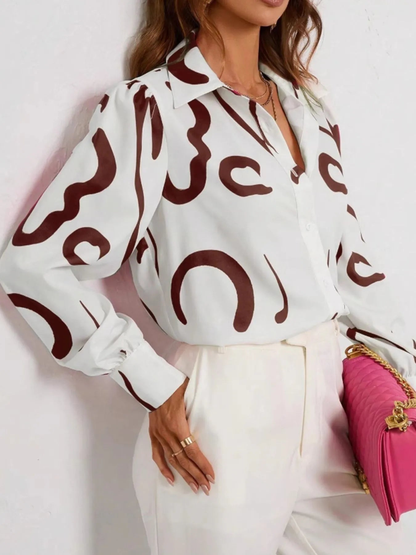 Abstract Print Long Sleeve Collared Shirt