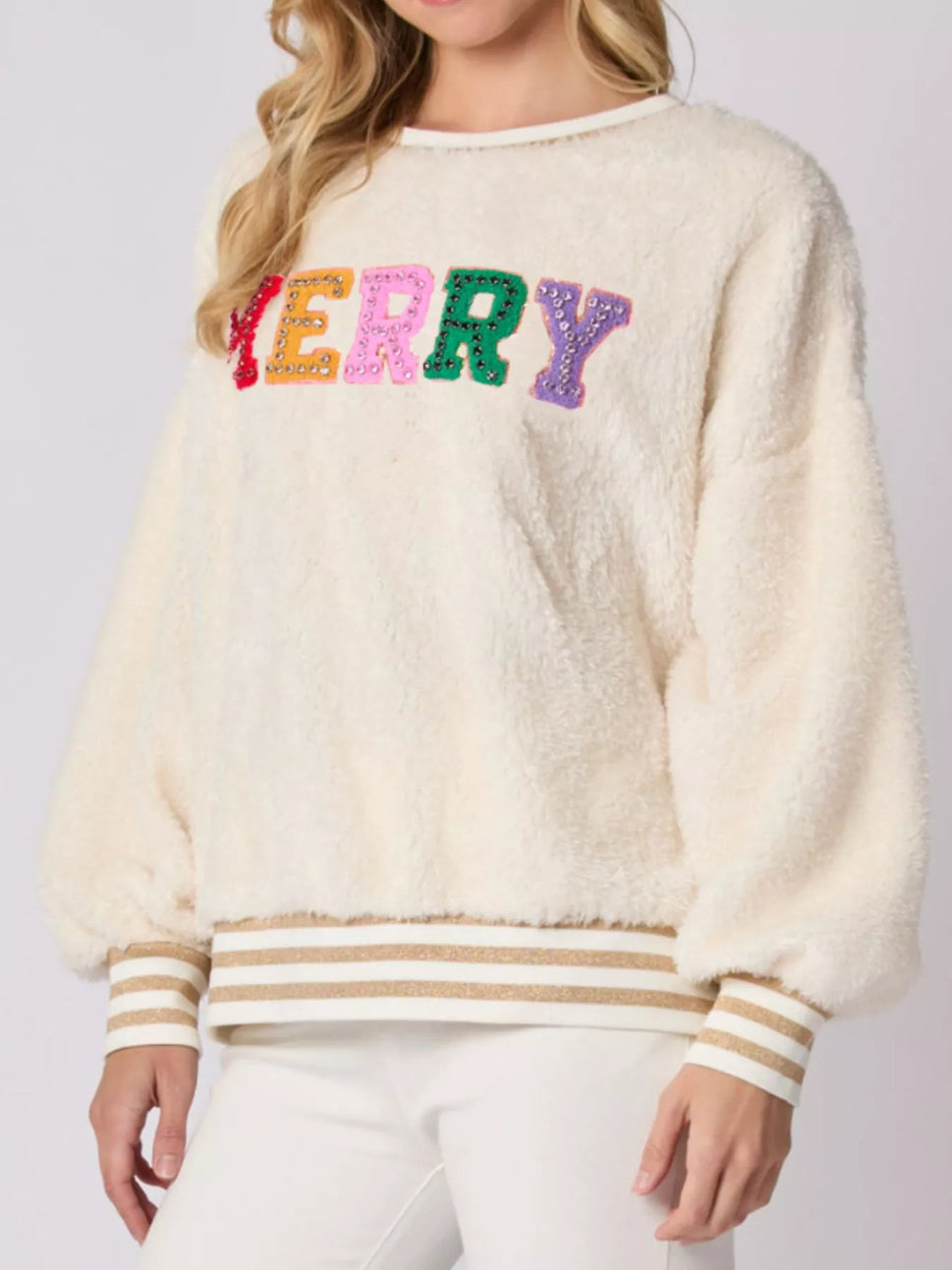 Rhinestone Merry Christmas Round Neck Sweatshirt