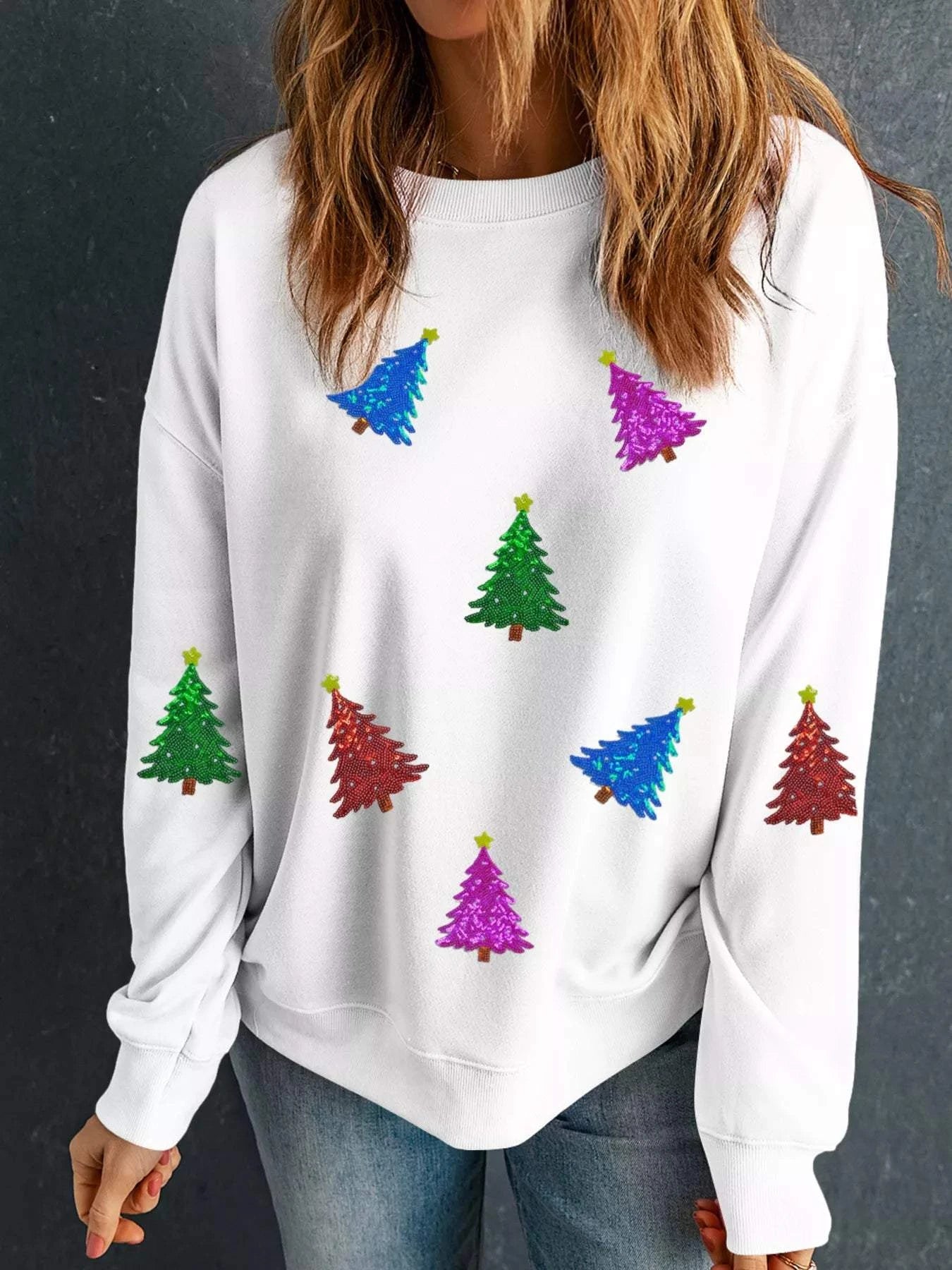 Christmas Tree Patched Patterned Festive Sweatshirt
