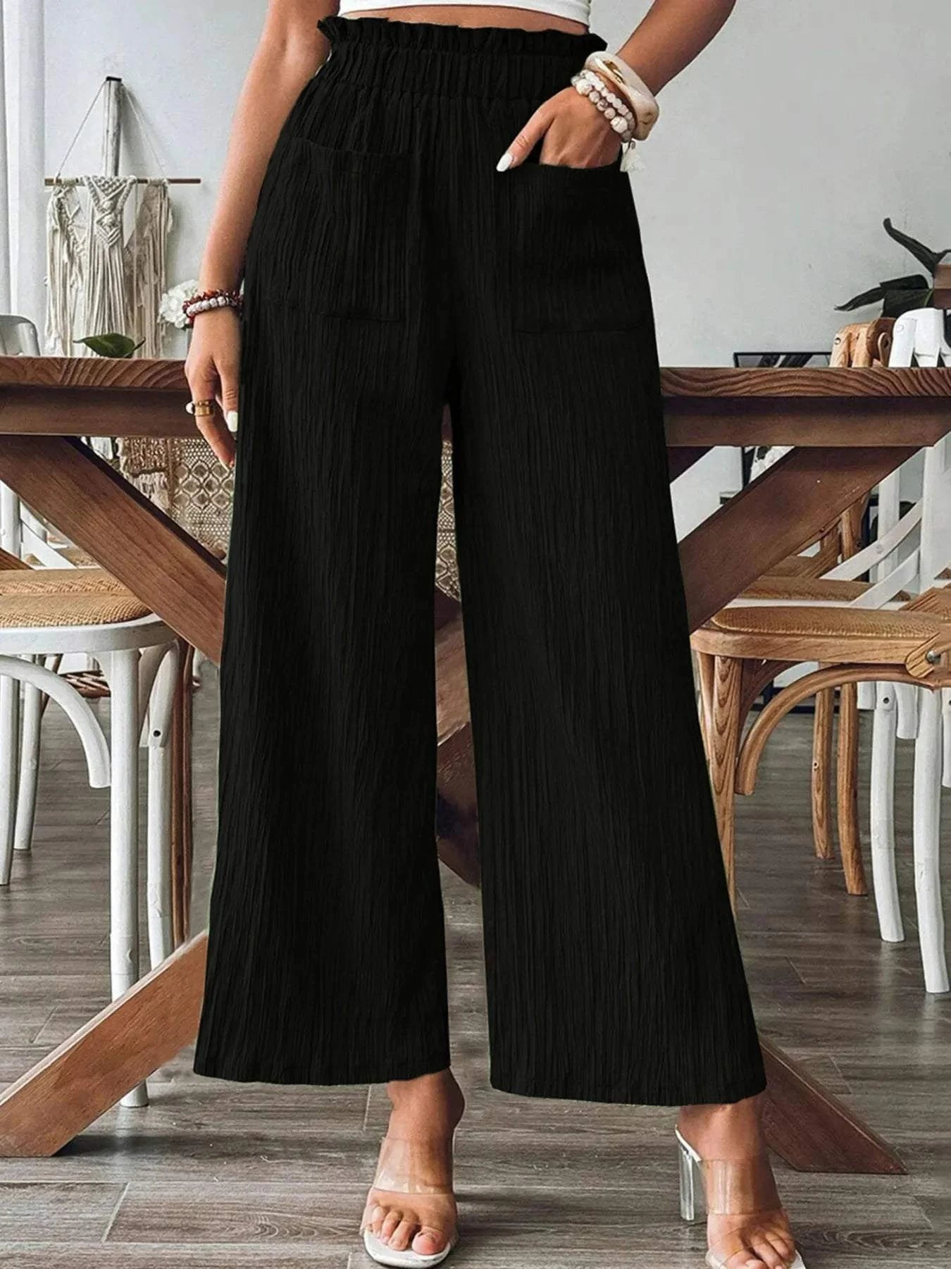 Textured Wide-Leg Pants