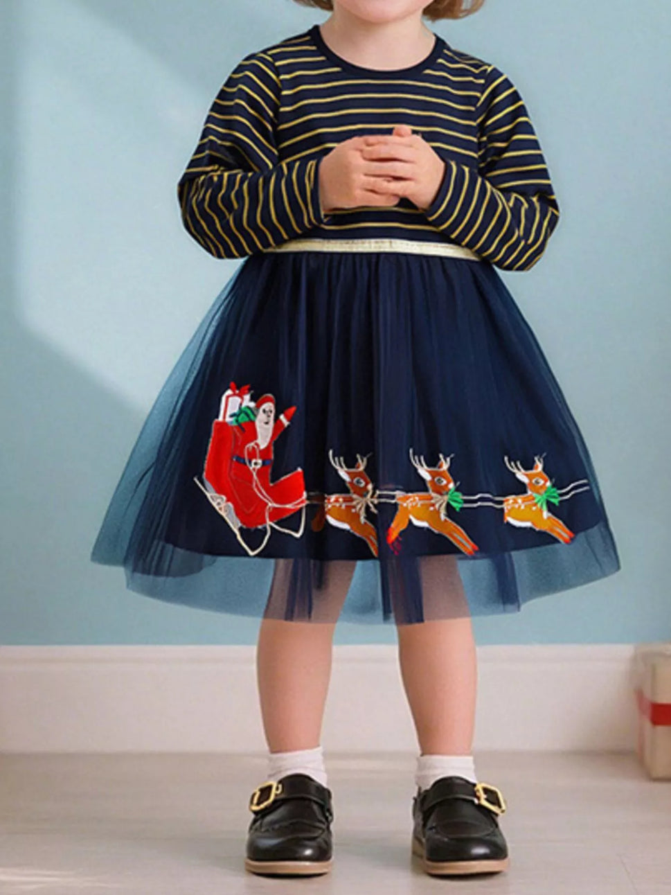 Children's Christmas Santa & Reindeer Tulle Dress