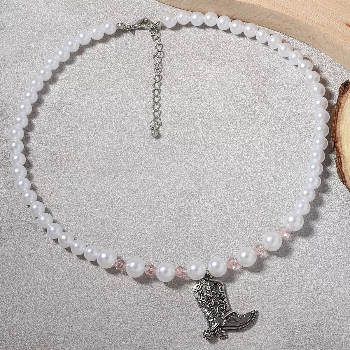 Pearl Beaded Cowboy Boot Necklace
