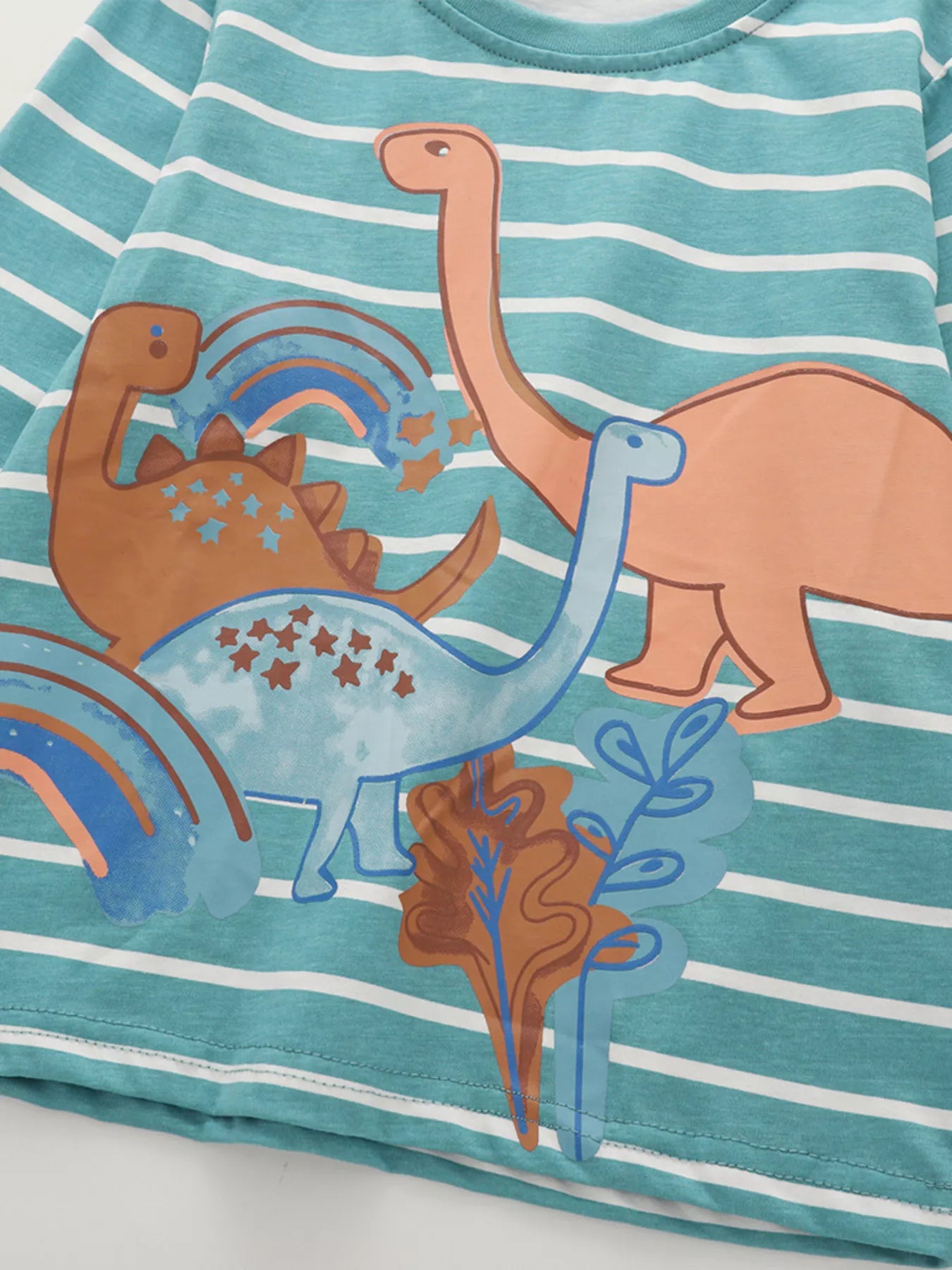 Children's Dinosaur Print Striped Pajama Set
