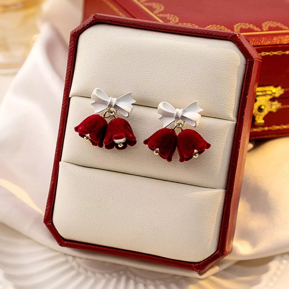 Velvet Bell Earrings with Bow