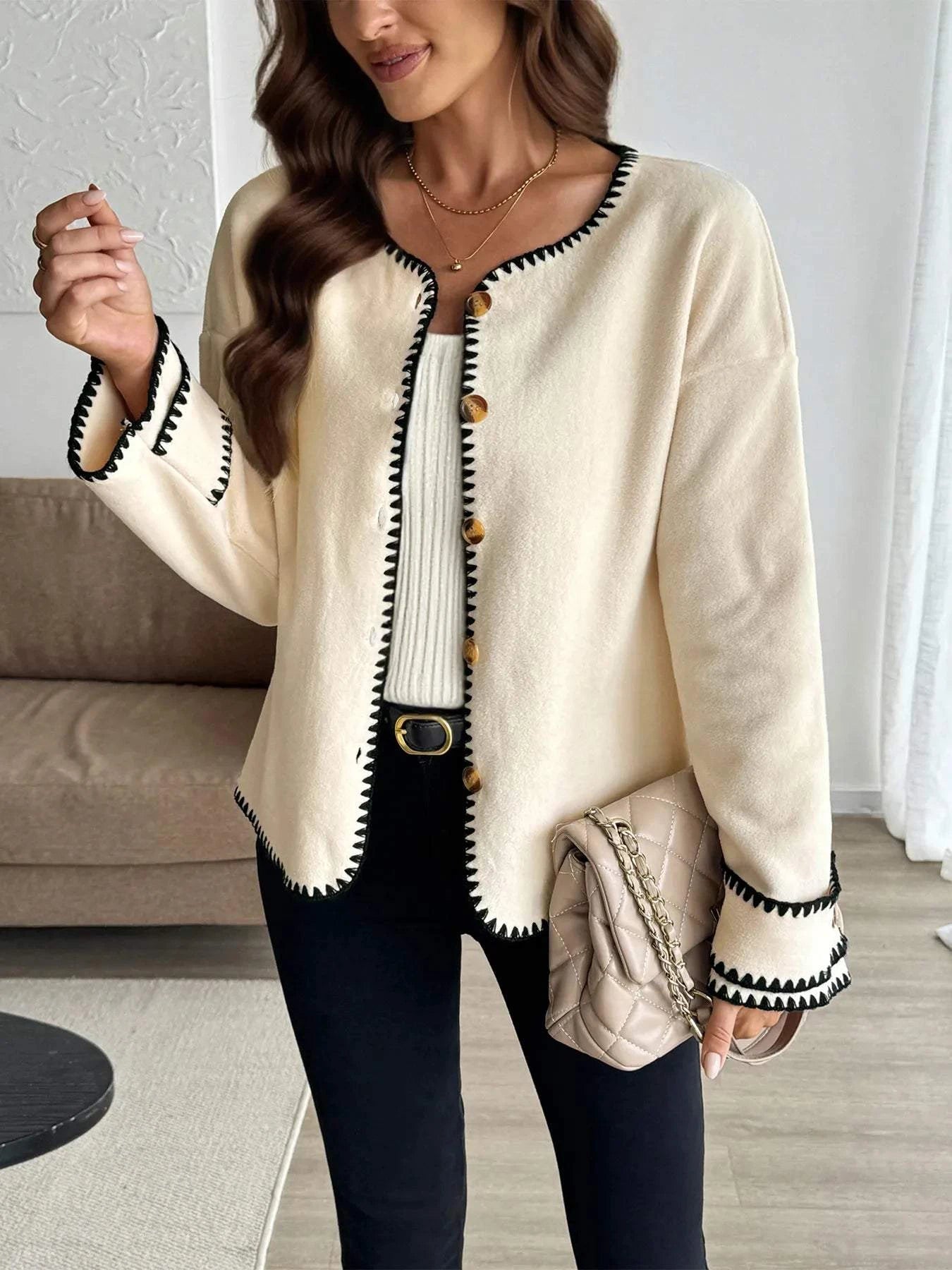 Contrast Trim Button Up Jacket