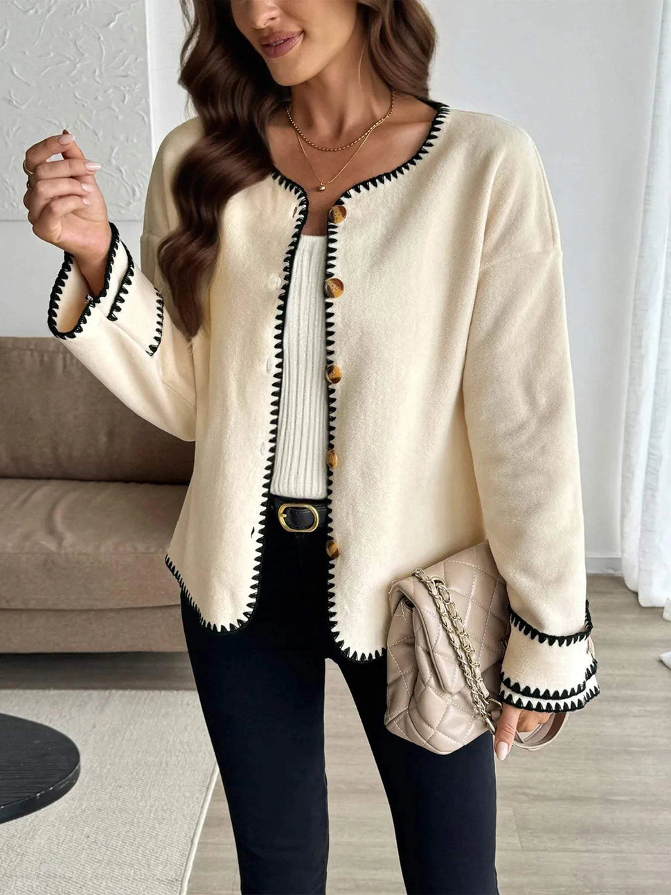 Contrast Trim Button Up Jacket